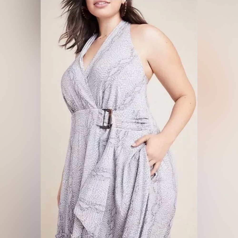 Anthropologie Marfa Snakeskin Hi-Low Wrap Dress With Pockets Womens Size 14